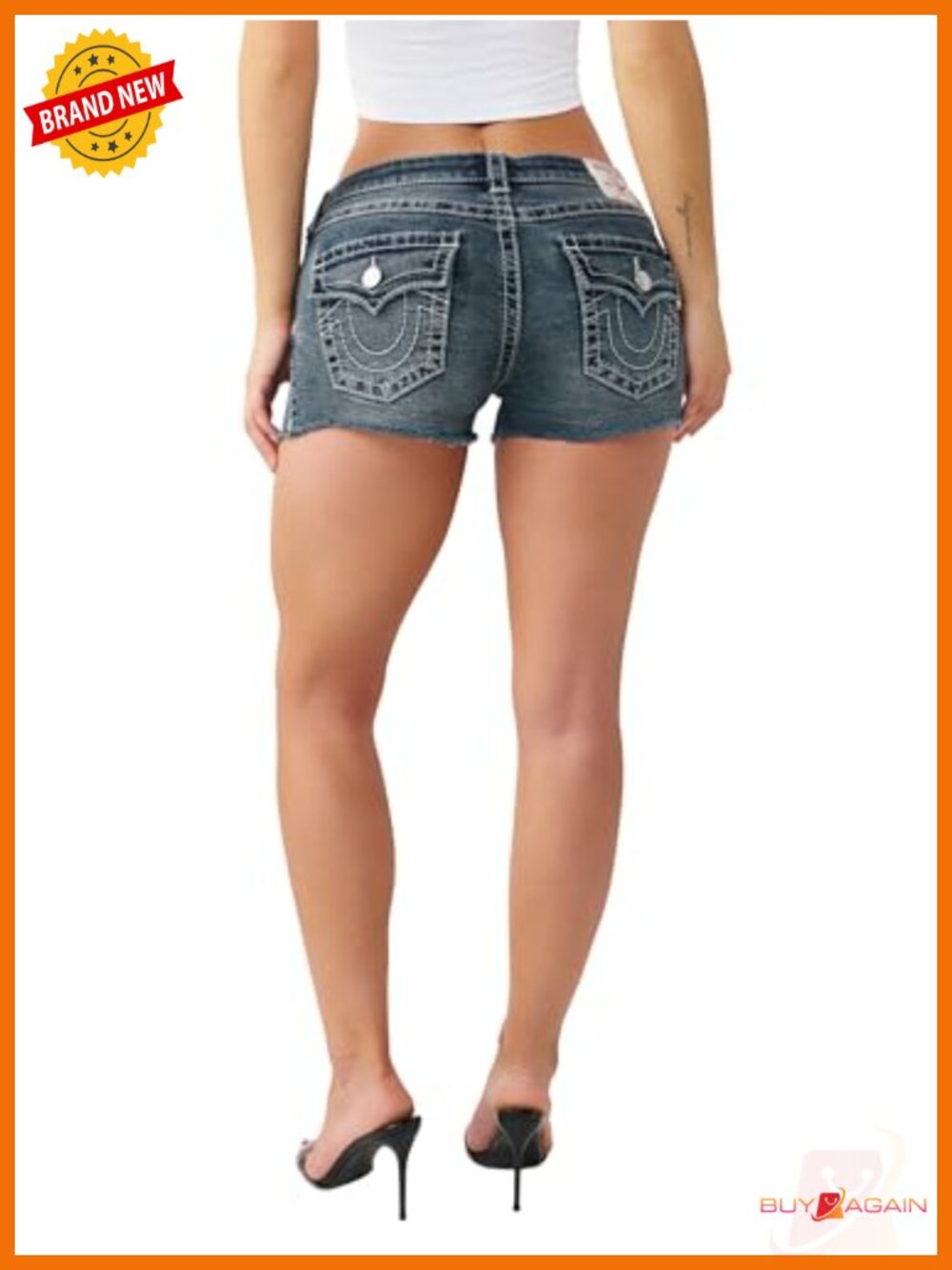 Stretch Denim Big T Flap Jean Shorts - Picture 5 of 5